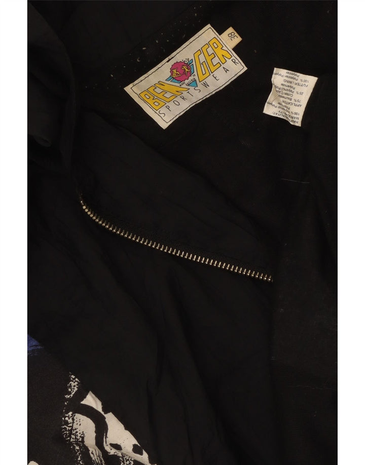 Jachetă parka cu glugă vintage pentru femei cu model abstract EU 38 mediu negru