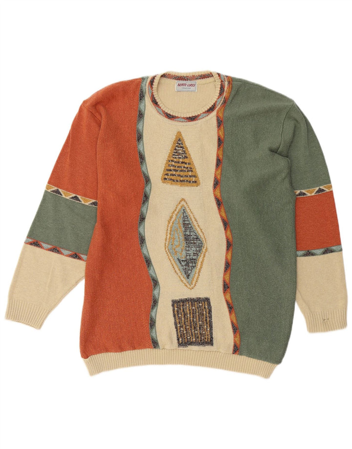 BERTO LUCCI Pulover pentru bărbați cu gât crew pulover mare, multicolor, geometric