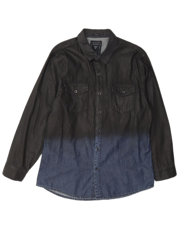 Cămașă din denim pentru bărbați Guess Slim Fit UK 40, bumbac color bloc, gri mediu
