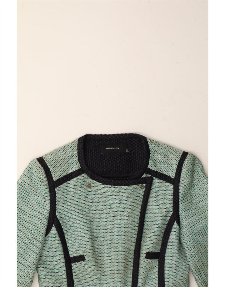KAREN MILLEN Womens Crop Blazer Jacket UK 8 Small Turquoise Striped Vintage Karen Millen and Second-Hand Karen Millen from Messina Hembry 