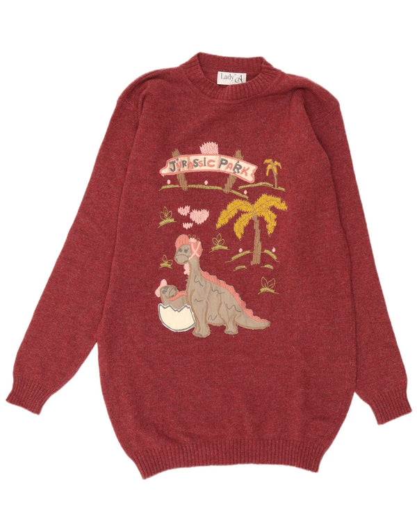 Rochie vintage cu pulover cu grafică pentru femei UK 18 XL Burgundy