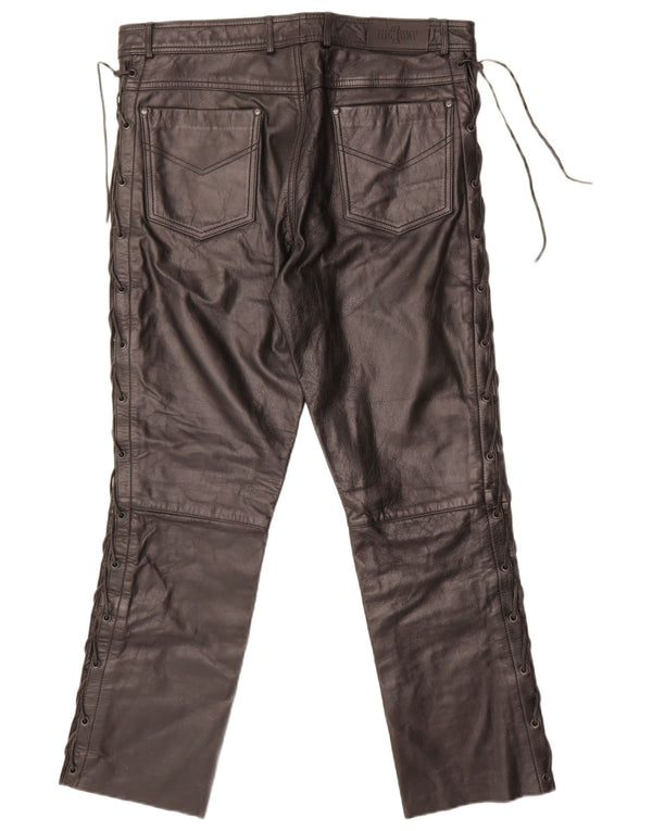 HIGHWAY 1 Pantaloni drepti din piele pentru bărbați IT 52 XL W34 L28 Piele neagră