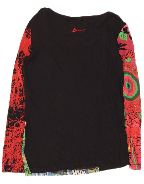 Top grafic pentru femei Desigual cu mânecă lungă UK 14 mare, negru, floral