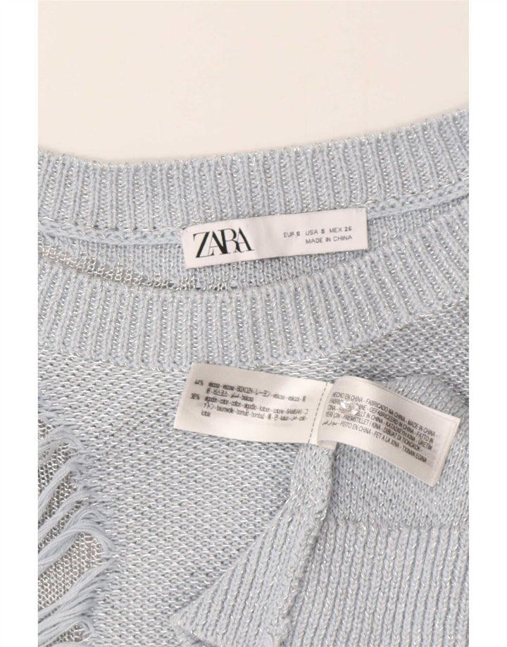 Pulover de damă Zara, învechit, supradimensionat, cu gât de barcă, UK 10 Small Blue