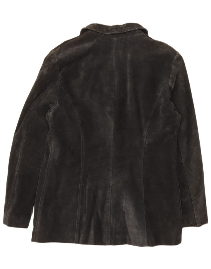CONBIPEL Womens Suede 3 Button Blazer Jacket IT 46 Small Black Leather