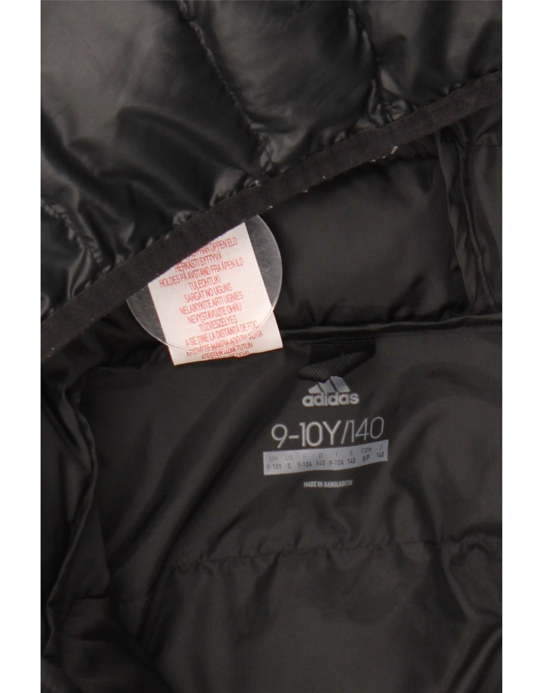 Jachetă căptușită cu glugă ADIDAS pentru băieți 9-10 ani, poliester negru