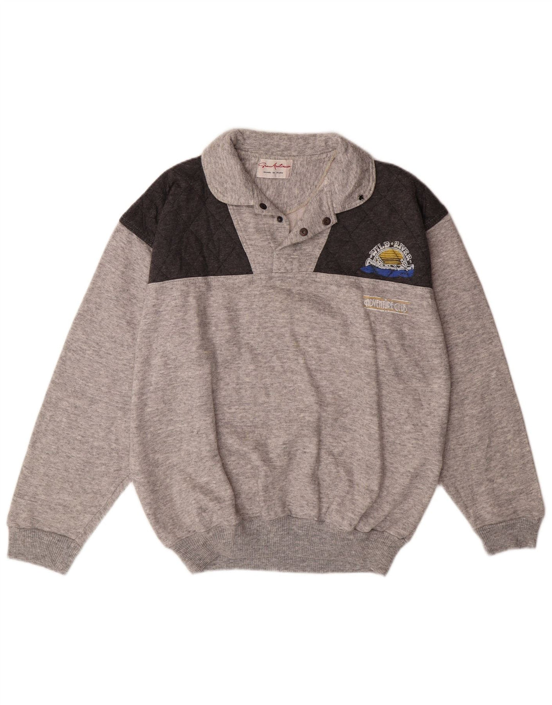 VINTAGE Hanorac polo pentru bărbați Pulover mare, gri, bumbac color bloc