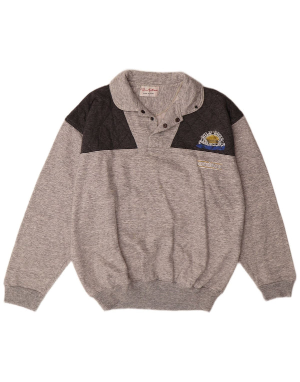 VINTAGE Hanorac polo pentru bărbați Pulover mare, gri, bumbac color bloc