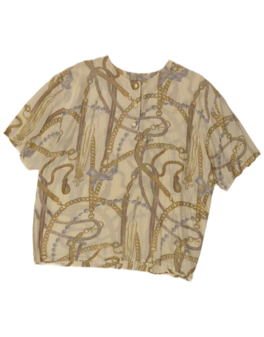 Bluză pentru femei VINTAGE cu model abstract, UK 16, mare, bej, acrilic