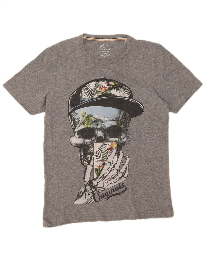 JACK & JONES Tricou cu grafică pentru bărbați Top mic gri cu pete