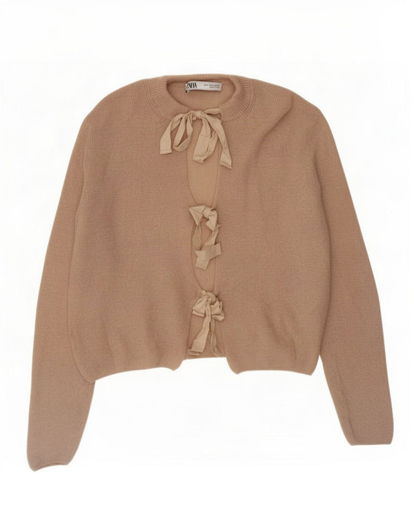 Pulover cardigan pentru femei Zara UK 14 Medium Bej Poliamidă