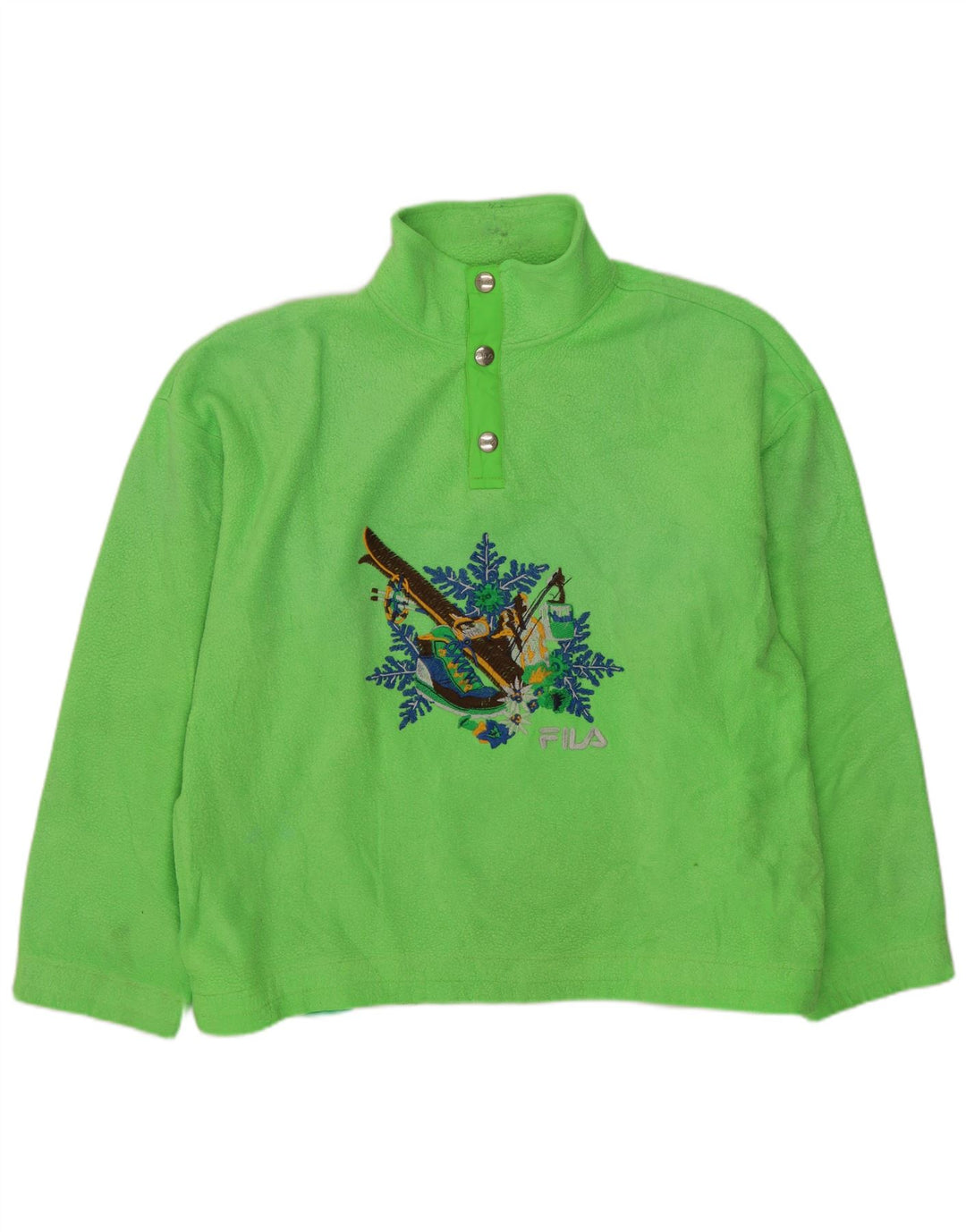 Pulover FILA pentru bărbați, cu tăiere lentă, cu gât cu nasturi, din lână, IT 46, verde mic