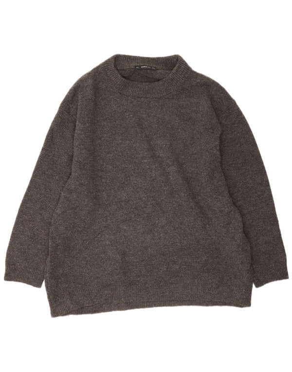 Pulover supradimensionat pentru femei Zara, cu gât crew, UK 14, gri mediu