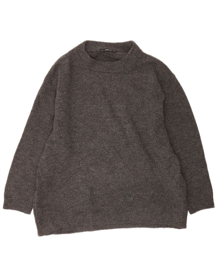 Pulover supradimensionat pentru femei Zara, cu gât crew, UK 14, gri mediu