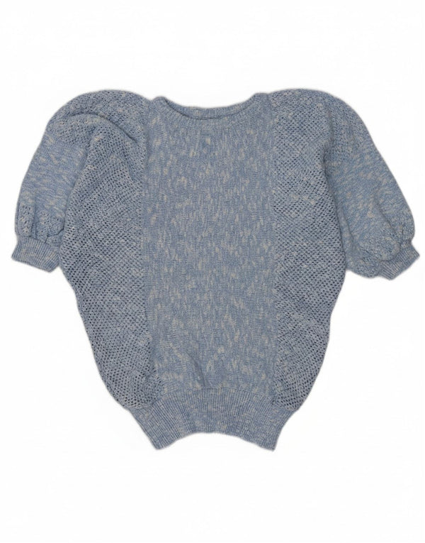 Pulover vintage pentru femei cu gât de barcă UK 14, mare, albastru pete