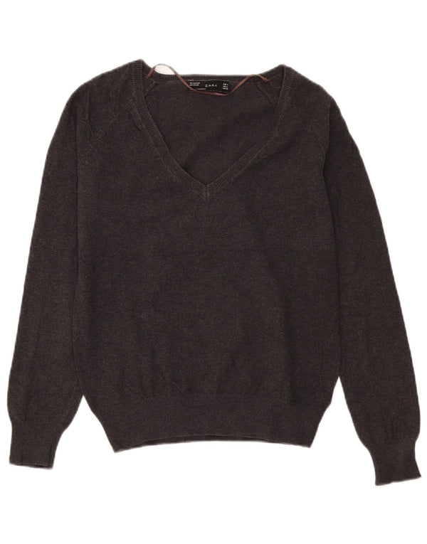 Pulover cu decolteu în V Zara pentru femei UK 14 mare bumbac gri
