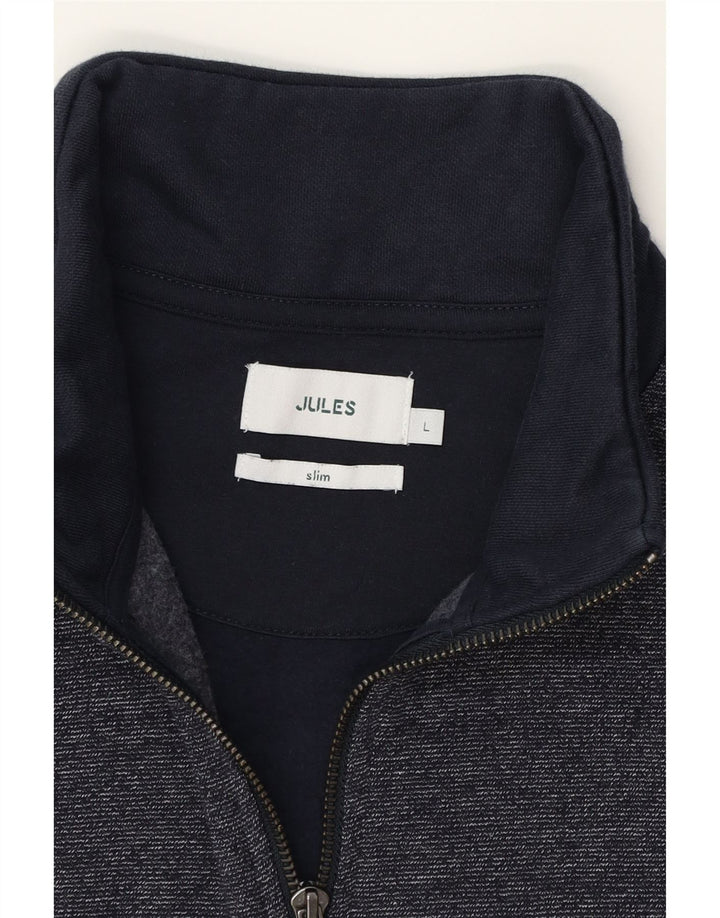 JULES Mens Slim Zip Neck Sweatshirt Jumper Large Navy Blue Colourblock Vintage Jules and Second-Hand Jules from Messina Hembry 