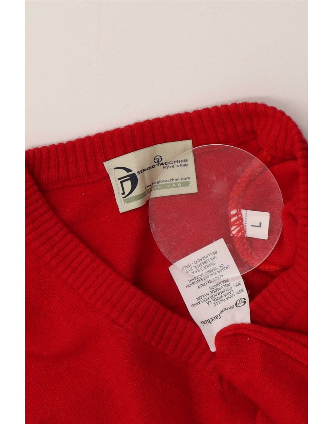 Sergio Tacchini Pulover cu decolteu în V pentru bărbați, lână roșie mare