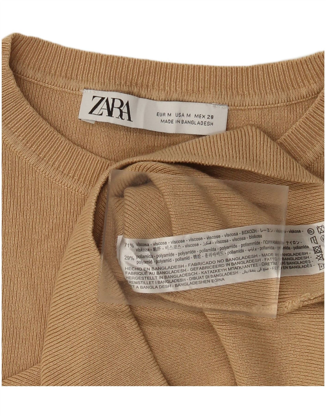 Pulover pentru femeie cu gât de barcă Zara UK 12 Medium Bej Viscoză