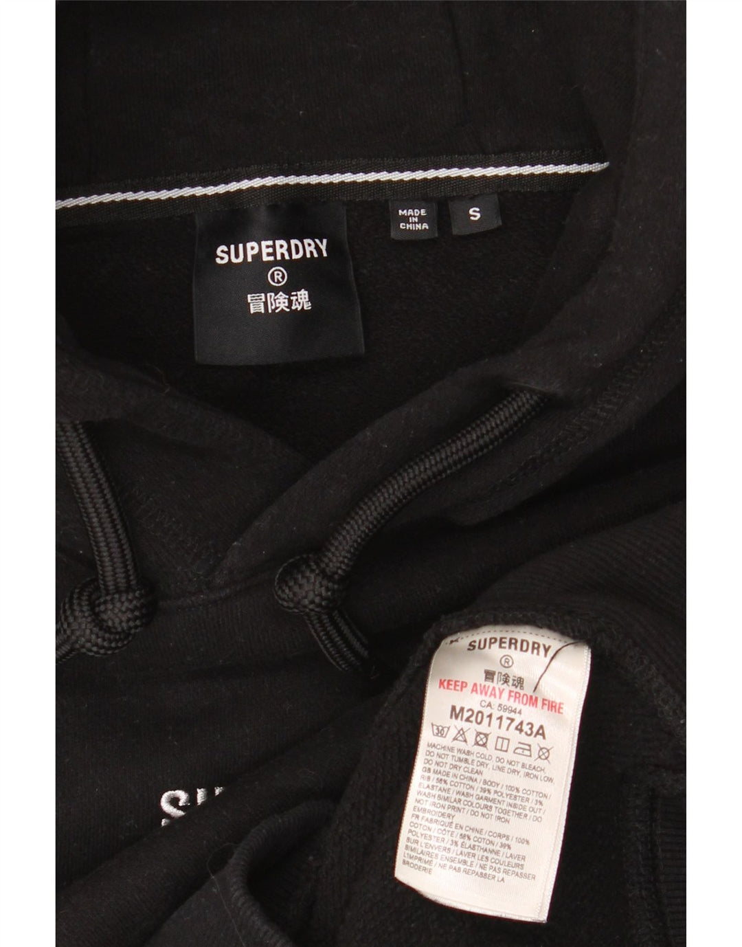SUPERDRY Pulover cu glugă cu formă largi pentru bărbați, bumbac mic, negru
