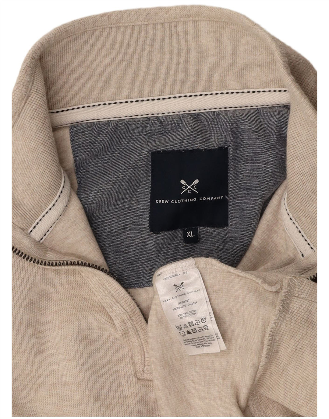 CREW CLOTHING Pulover pentru bărbați cu fermoar și gât, bumbac XL, bej