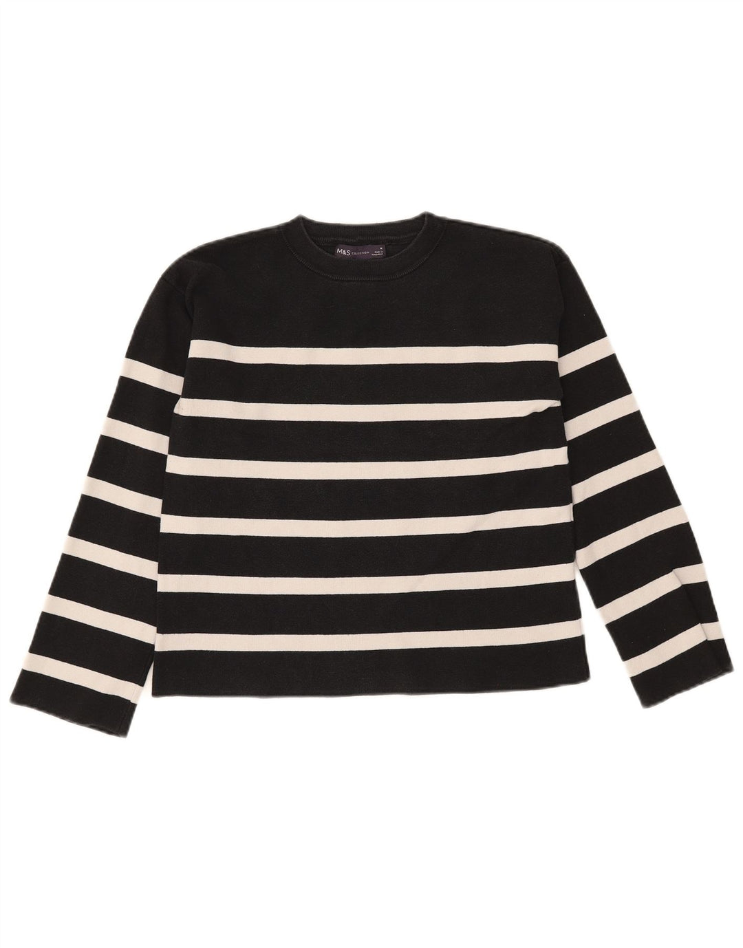 Pulover pentru femei Marks & Spencer cu decolteu triplu UK 12 mediu cu dungi negre