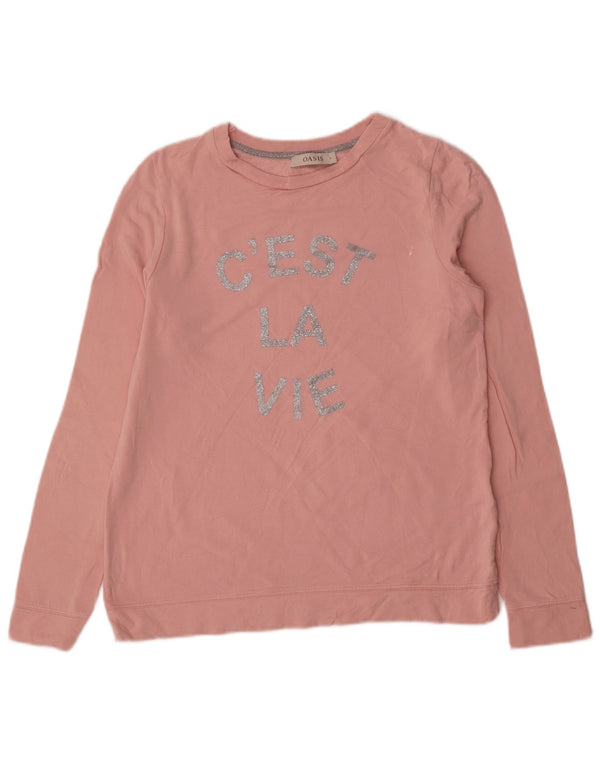 Oasis Pulover cu grafic pentru femei UK 10 Small Pink Viscose