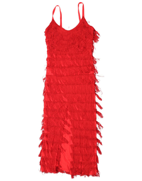 Rochie Charleston vintage pentru femei fără mâneci UK 6 XS bumbac roșu
