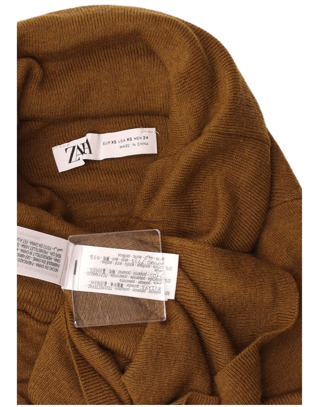 Pulover pentru femei Zara cu gât rulat UK 4 XS Kaki Poliester