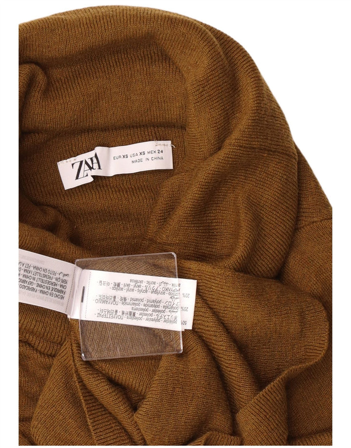 Pulover pentru femei Zara cu gât rulat UK 4 XS Kaki Poliester