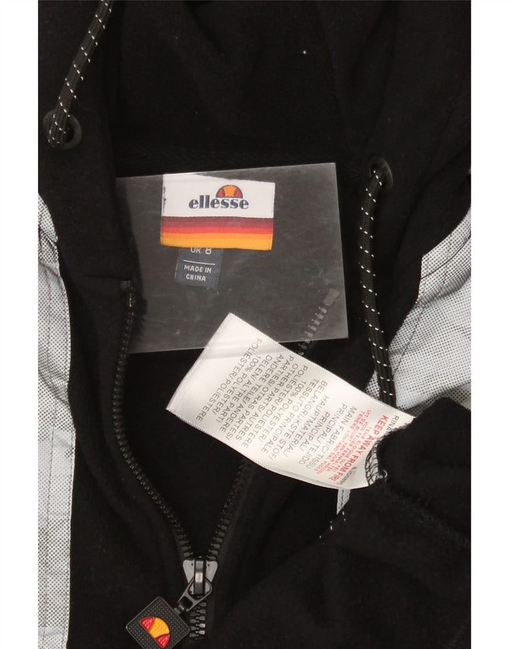 Pulover pentru femei ELLESSE, cu glugă, cu fermoar și gât, din lână UK 8, negru, color block