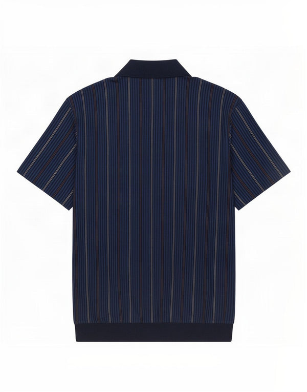Nino Marini Mens Polo Shirt IT 48 Medium Navy Blue Pinstripe Cotton