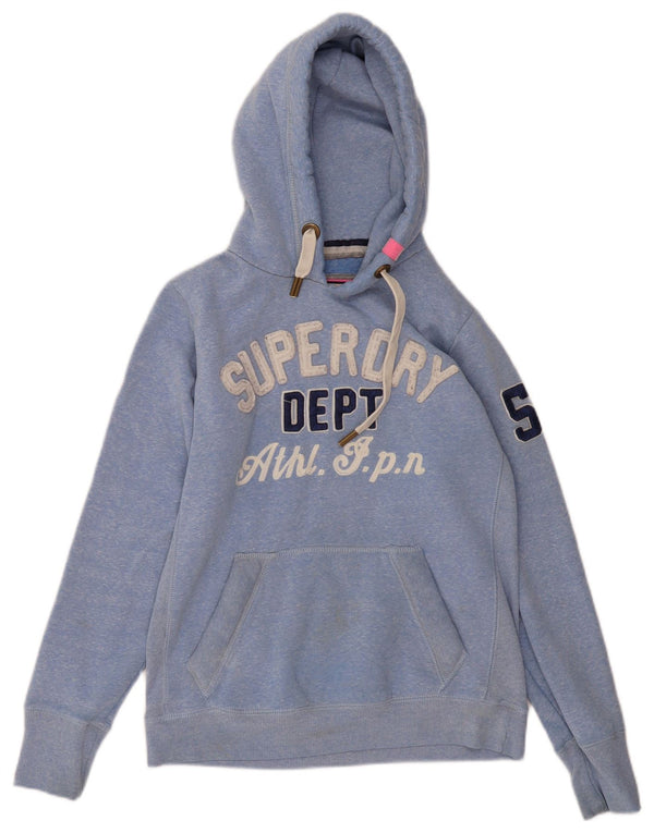 Pulover cu glugă cu grafic Superdry pentru femei UK 14, mare, albastru, bumbac cu pete
