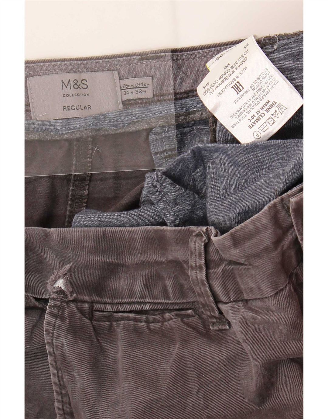 Pantaloni chino obișnuiți pentru bărbați Marks & Spencer L34 L33 bumbac gri