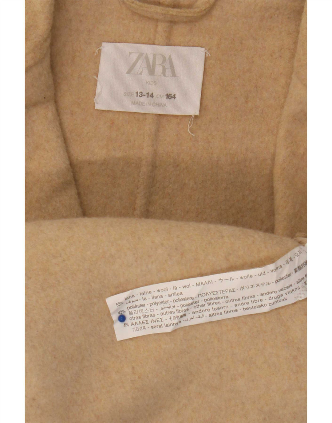 Palton Dublu Fete Zara 13-14 Ani Lână Bej