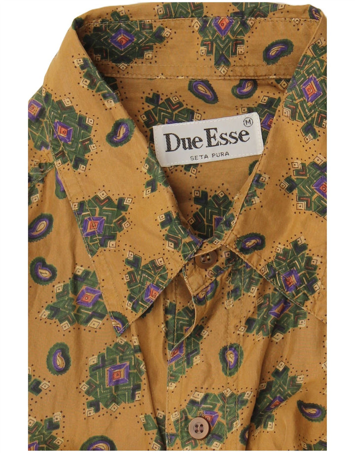 Cămașă Vintage pentru bărbați cu mânecă scurtă din mătase geometrică, bej mediu