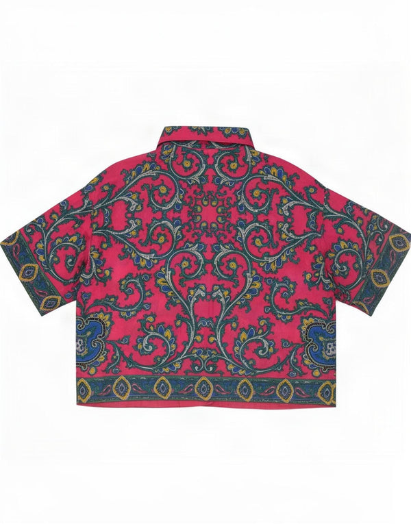Bluză cămașă cu mânecă scurtă pentru femei Vintage UK 10 Small Pink Paisley