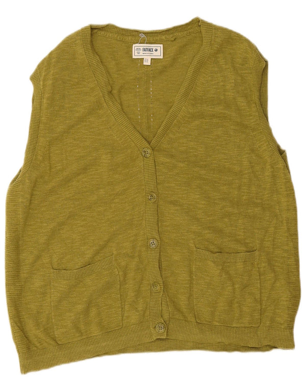 Pulover cardigan fără mâneci pentru femei Fat Face UK 14 mare kaki cu pete