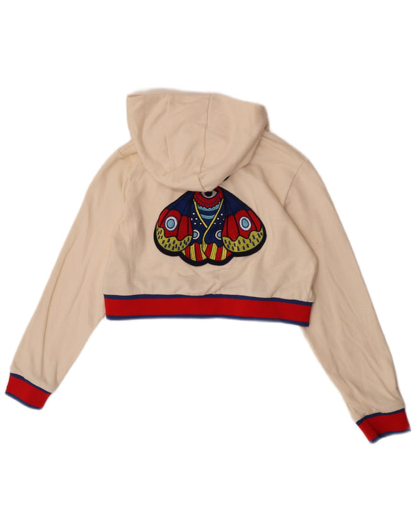 Jumper Adidas Crop Graphic Hoodie pentru femei UK 12 Medium Off White Colorblock