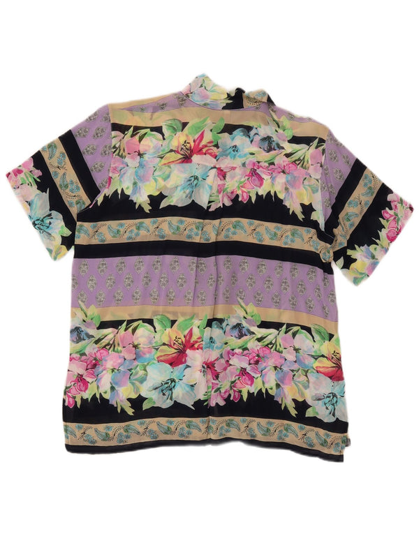 Bluză cămașă cu mânecă scurtă pentru femei VINTAGE UK 14 mare, multicoloră, florală