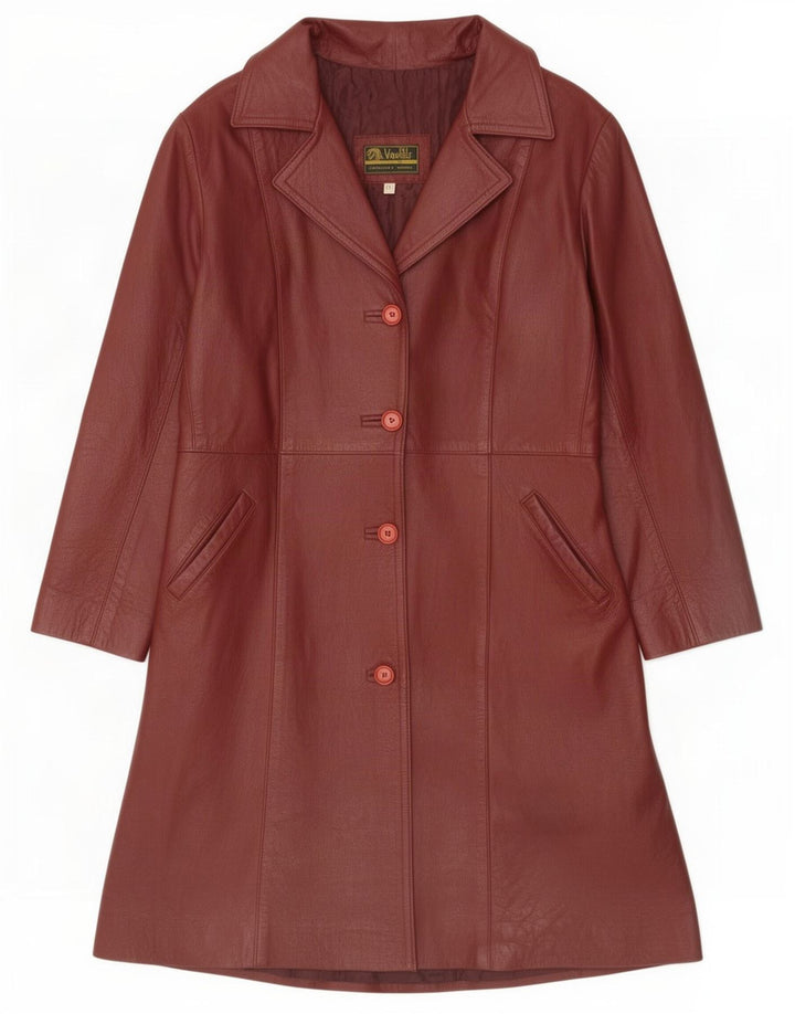 Vintage Womens Leather Coat IT 44 Medium Burgundy