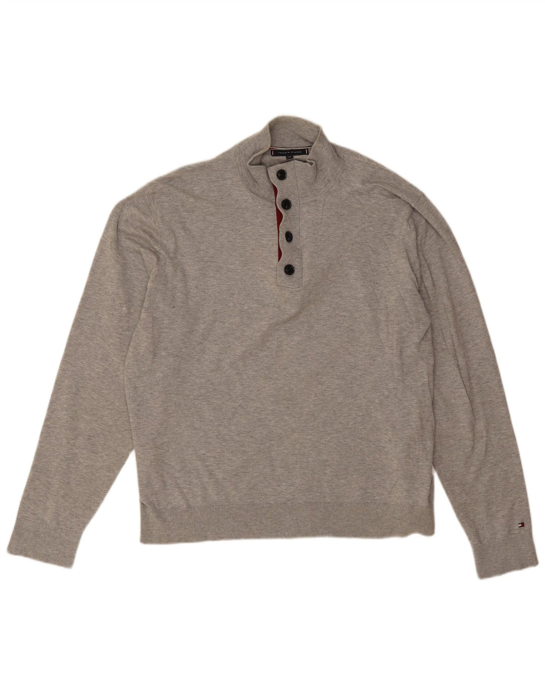 Pulover pentru bărbați Tommy Hilfiger, cu gât cu nasturi, bumbac gri 2XL
