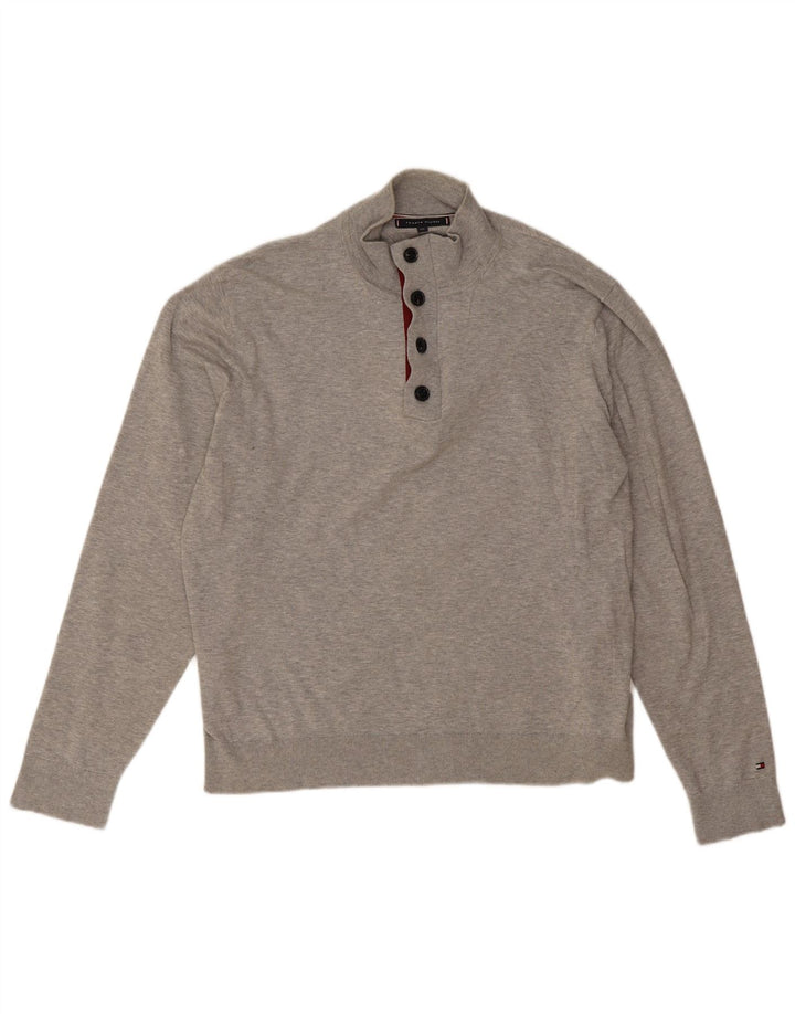 Pulover pentru bărbați Tommy Hilfiger, cu gât cu nasturi, bumbac gri 2XL