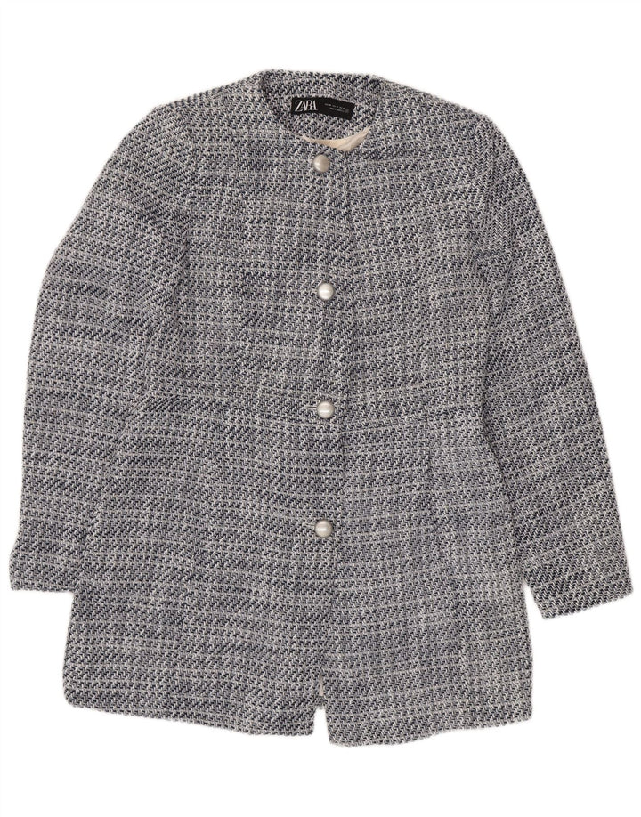 ZARA Womens 4 Button Blazer Jacket UK 14 Medium Navy Blue Flecked