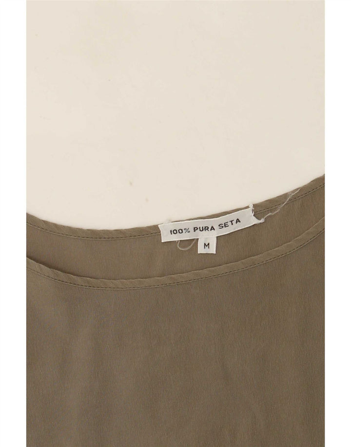 Cami Top pentru femei vintage UK 14 Medium Khaki Silk