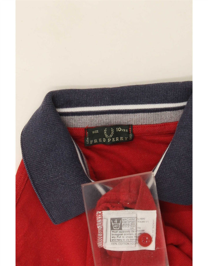 Tricou polo Fred Perry pentru băieți 9-10 ani, bumbac color bloc roșu