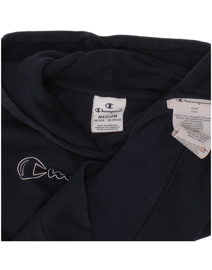 Pulover pentru fete CHAMPION cu glugă grafică 9-10 ani, mediu, albastru bleumarin, bumbac