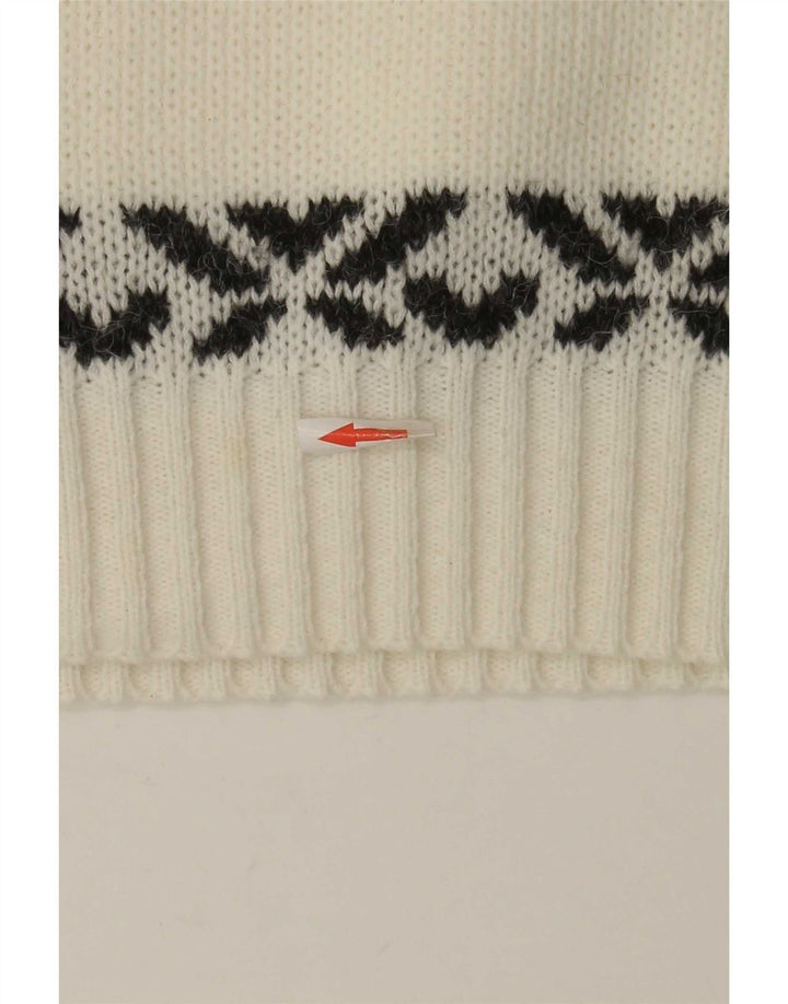 Pulover vintage pentru bărbați cu gâtul turnat, alb mediu, Fair Isle