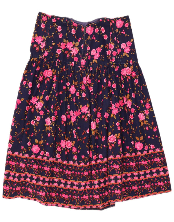 Fusta evazată plisată vintage pentru femei W32 mare, albastru marin, floral