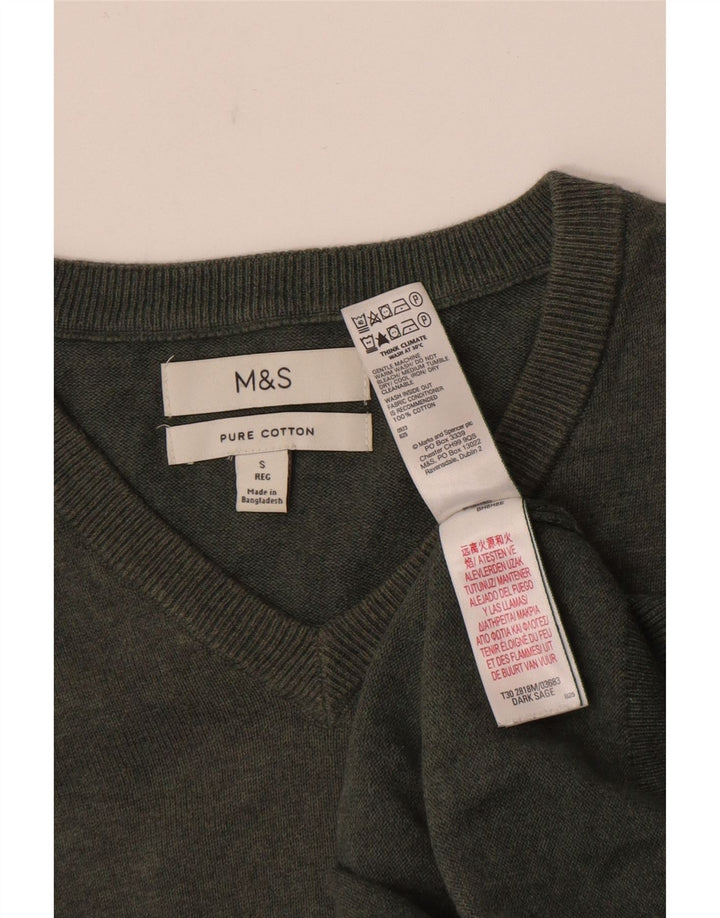 Pulover pentru bărbați Marks & Spencer, cu decolteu în V, bumbac mic kaki